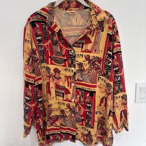 Tianello Egyptian Print Blouse Women’s Small Boho Artisan Top
